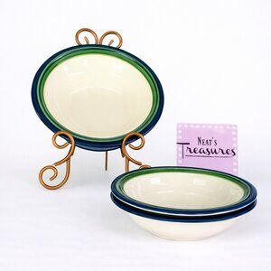 Pfaltzgraff OCEAN BREEZE Blue Teal Castle Mark USA Stoneware Rim Soup Bowl Set 3